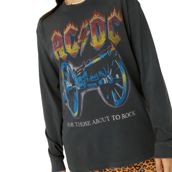 Daydreamer AC/DC For Those About To Rock Long Sleeve Small Oversized Band Tee - Picture 7 of 7